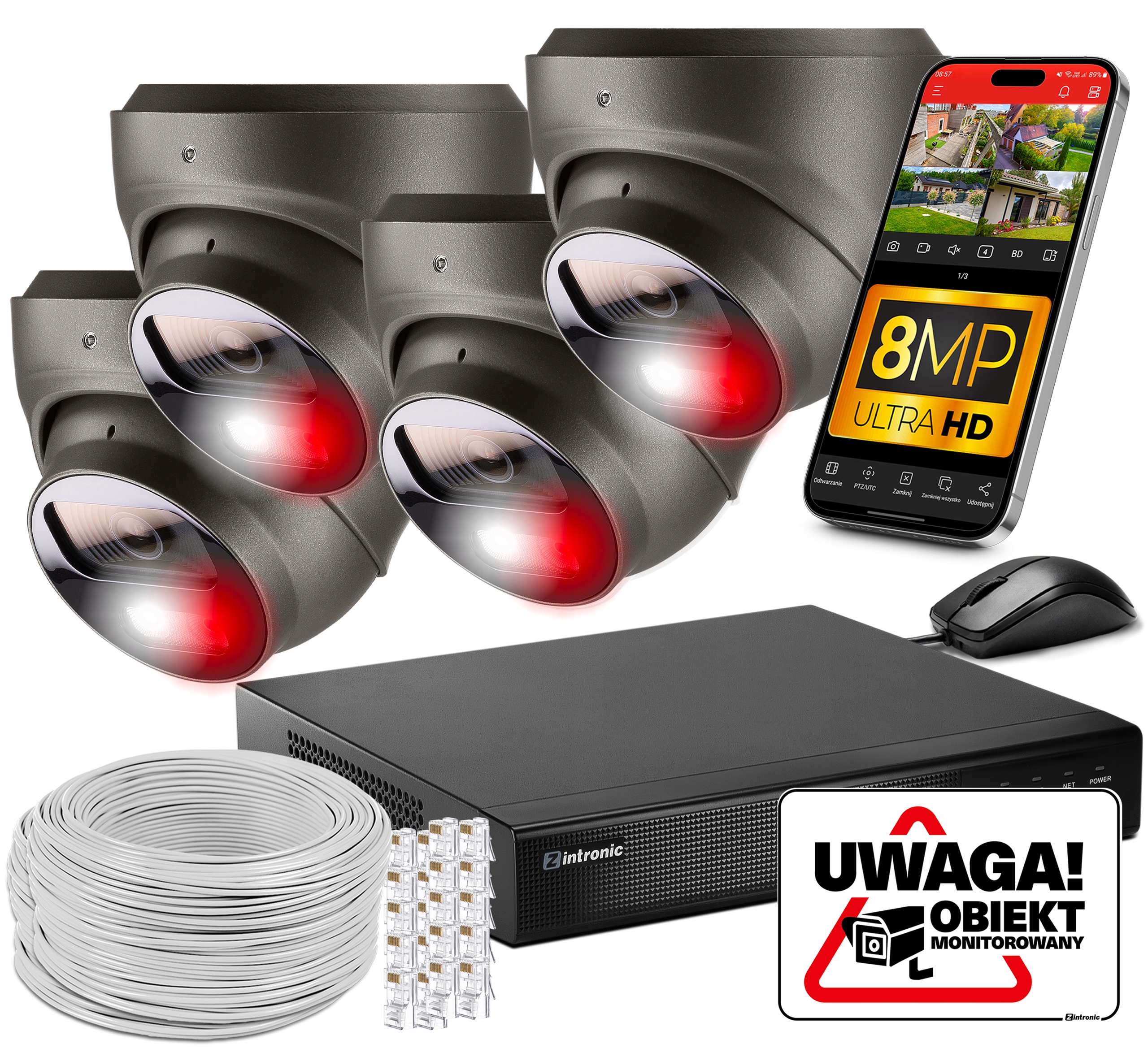 Sada pro Monitorování 4 kamer Poe 4K Ultra Hd 8Mpx Šedé kopule Detekce