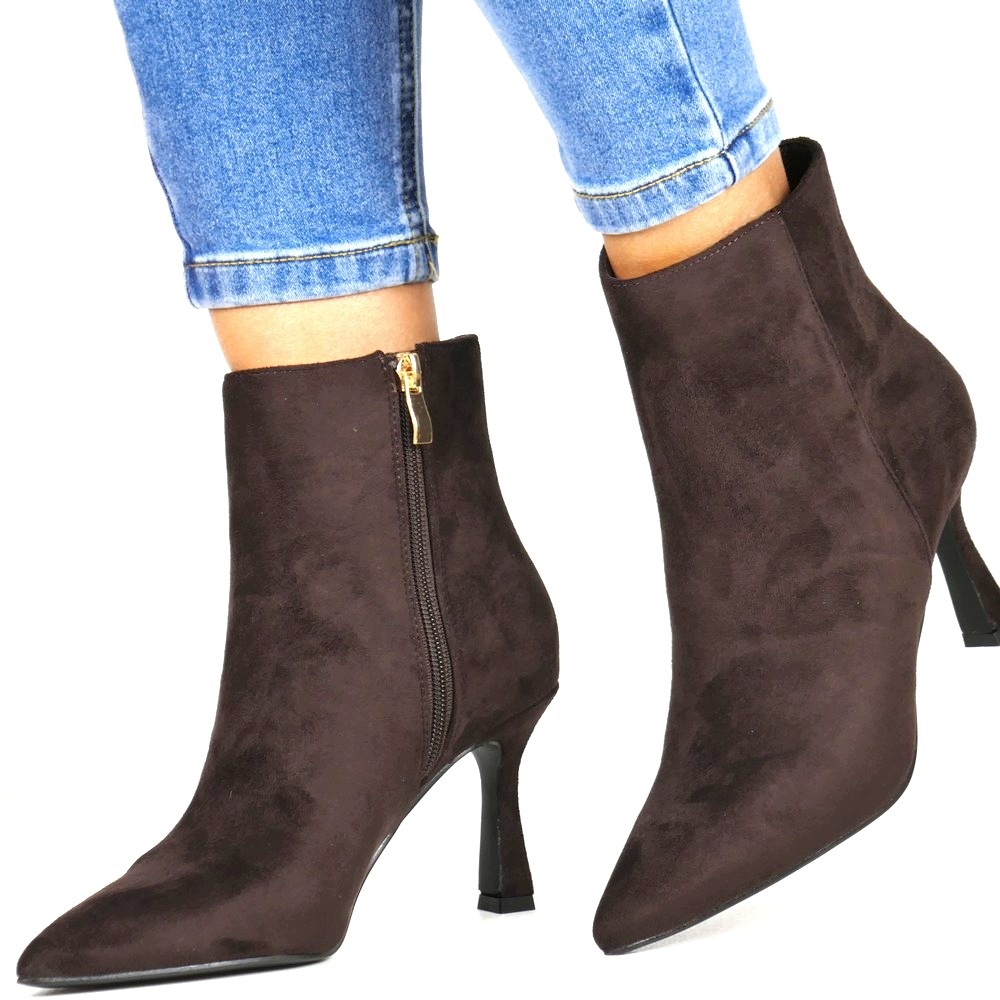 Dámské Kotníkové Boty Hnědé Na Podpatku Semiš Elegantní Top vel. 37 Z6