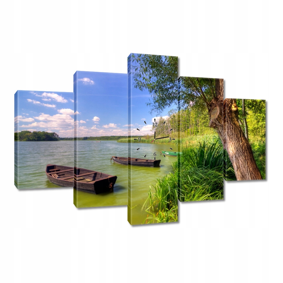 Nástenné hodiny 150x105 Jazero Loďky Krajina