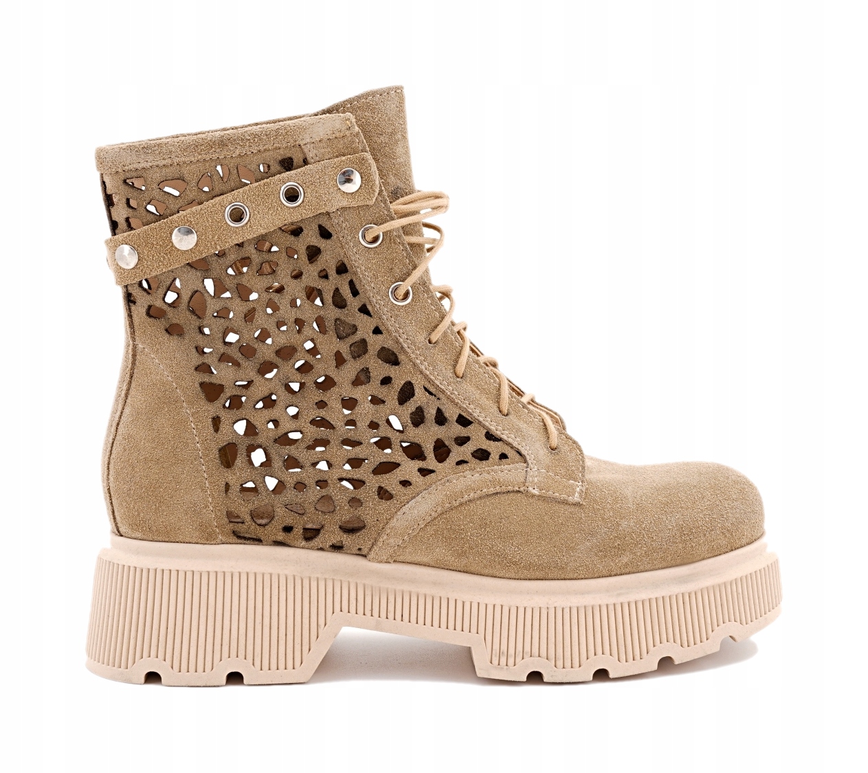 BOTKI 37 AŻUROWE PLATFORMA SKÓRA NATURALN BT2514