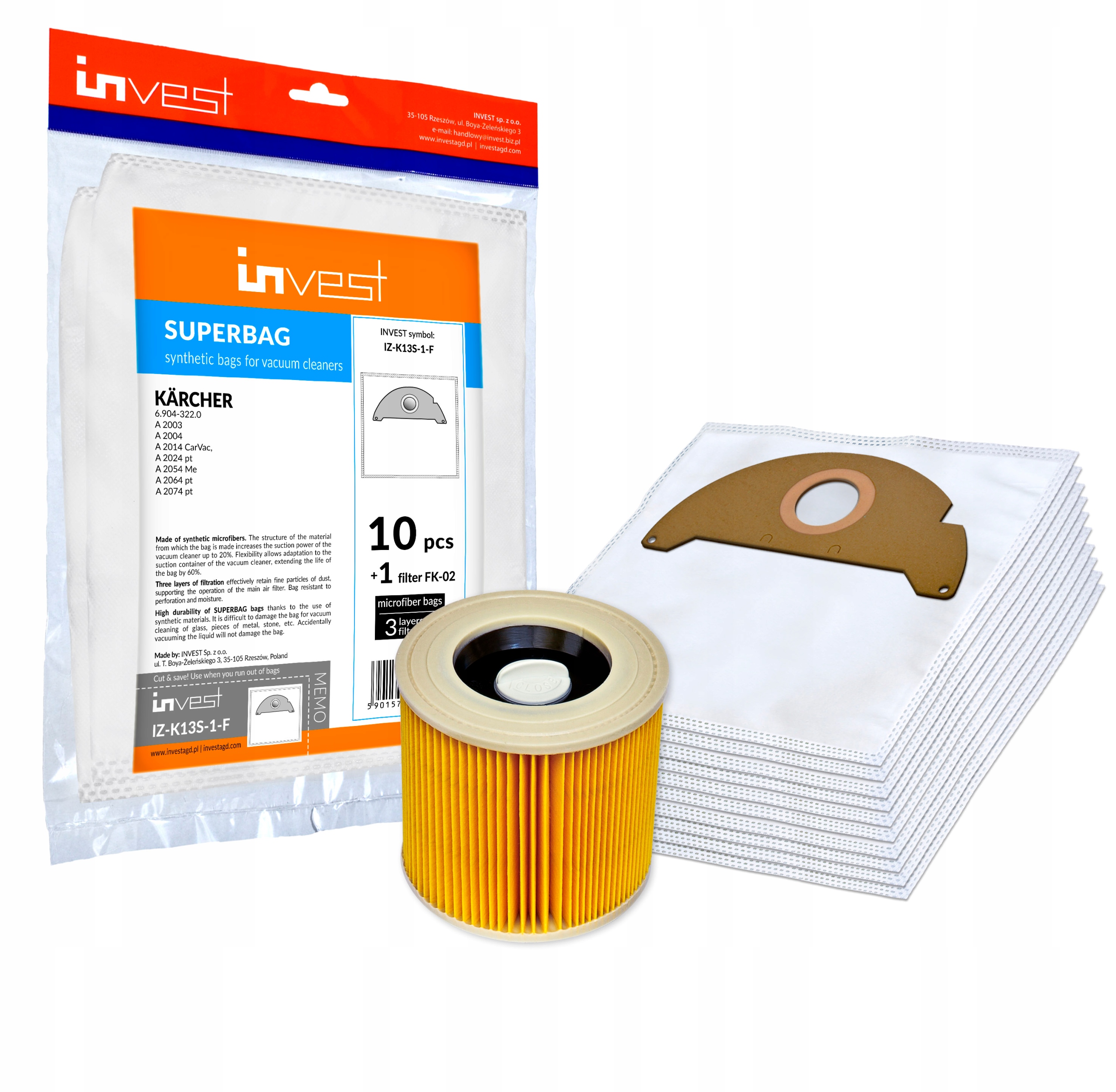 WORKI + FILTR DO ODKURZACZA KARCHER WD 2.200 10SZT