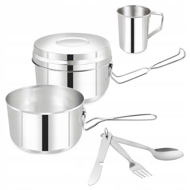 MENAŻKA TURYSTYCZNA HARCERSKA GARNEK RONDEL KUBEK SZTUĆCE ZESTAW STALOWY