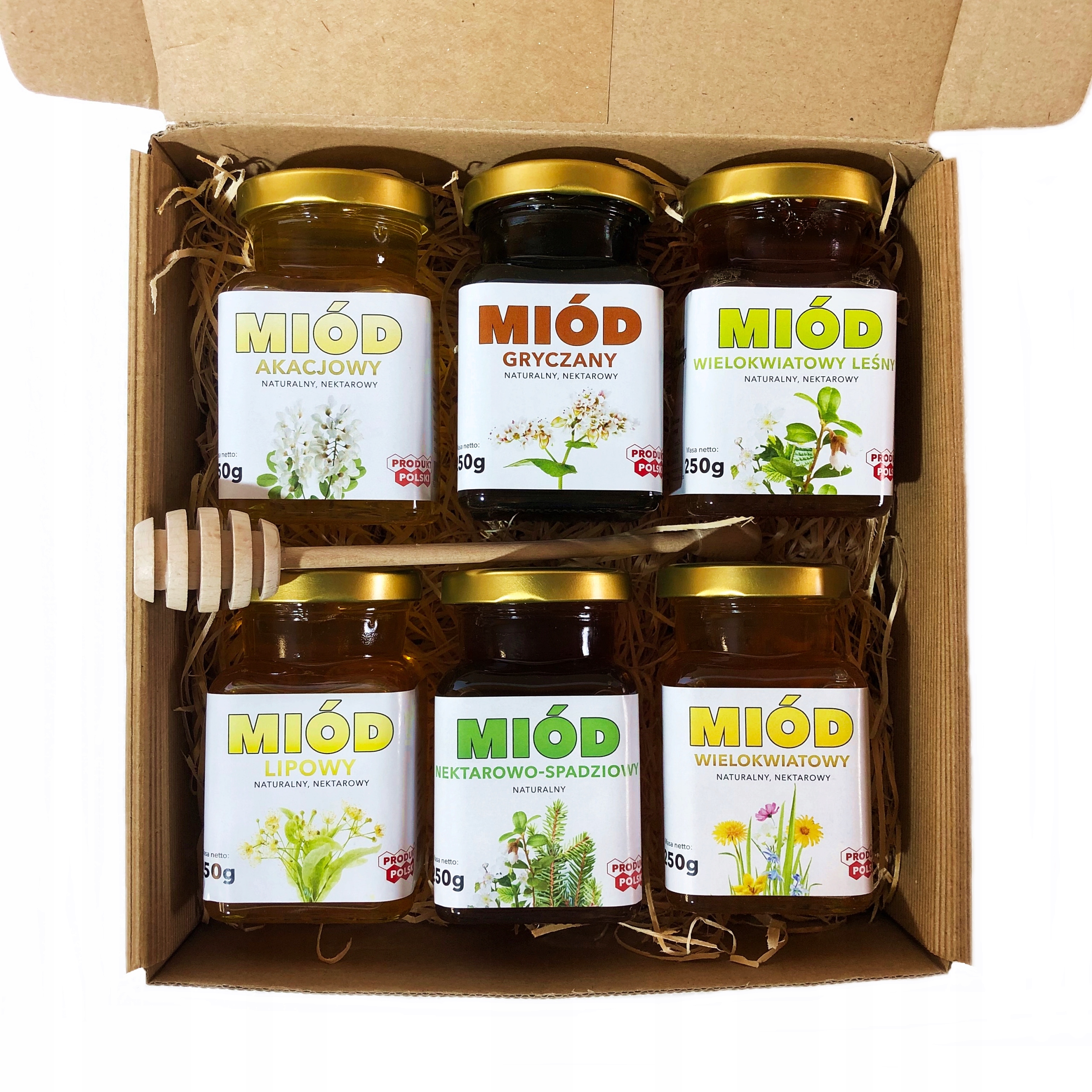 Levně Sada přírodních medů v ozdobném kartonu pro maminku tatínka babičky dědečka