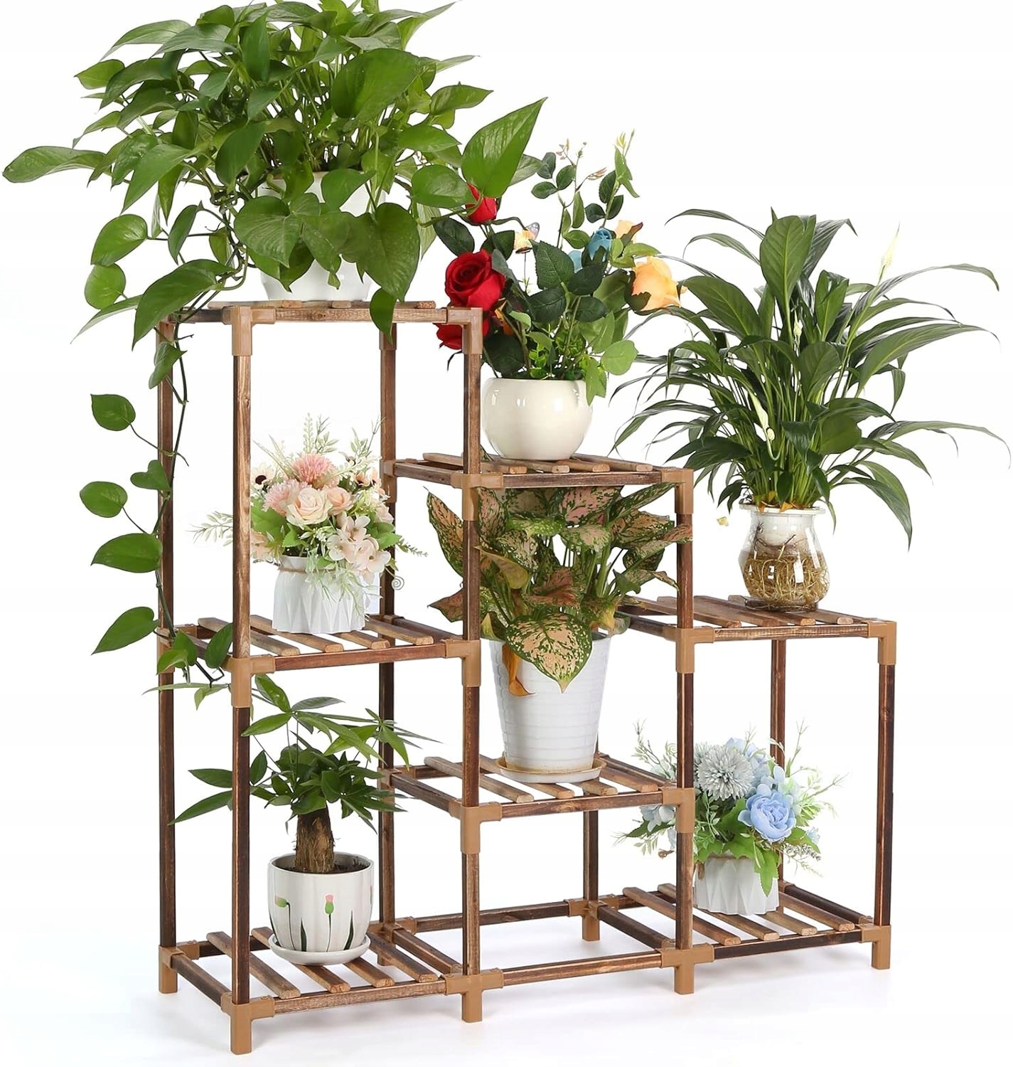 Dřevěný regál na rostliny 7 úrovní – balkon, obývací pokoj, zahrada, interiéry