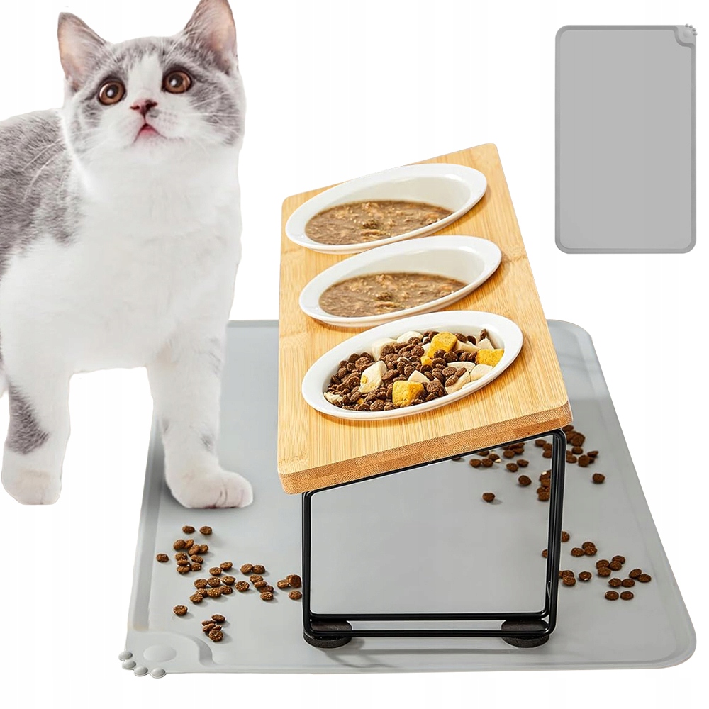 Levně 3 Sada Přenosných Misek Pro Psa A Kočku S Silikonovou Podložkou Pod Misku A Policí