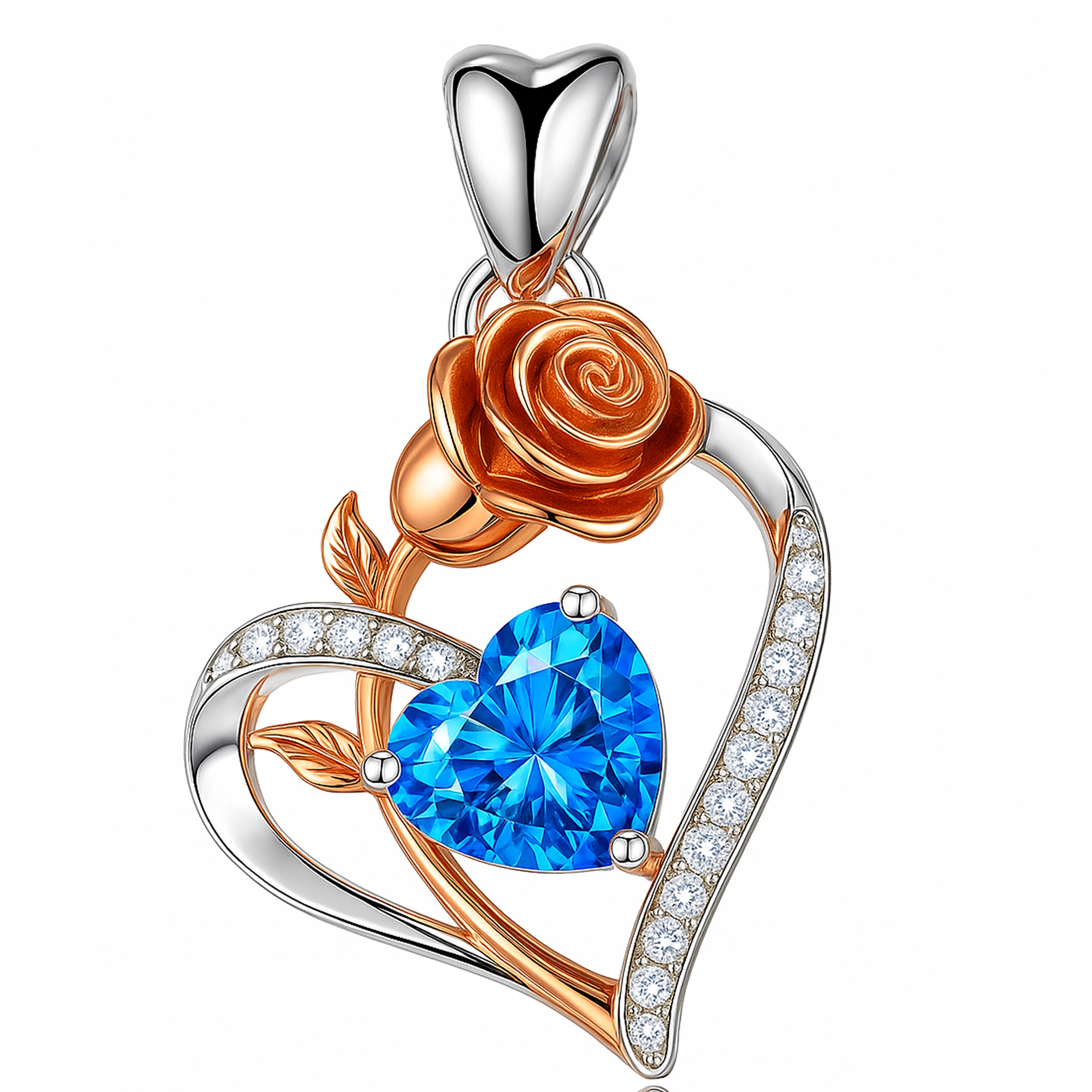 Stříbrný přívěsek na řetízek Modré křišťálové srdce Růže Stříbro 925