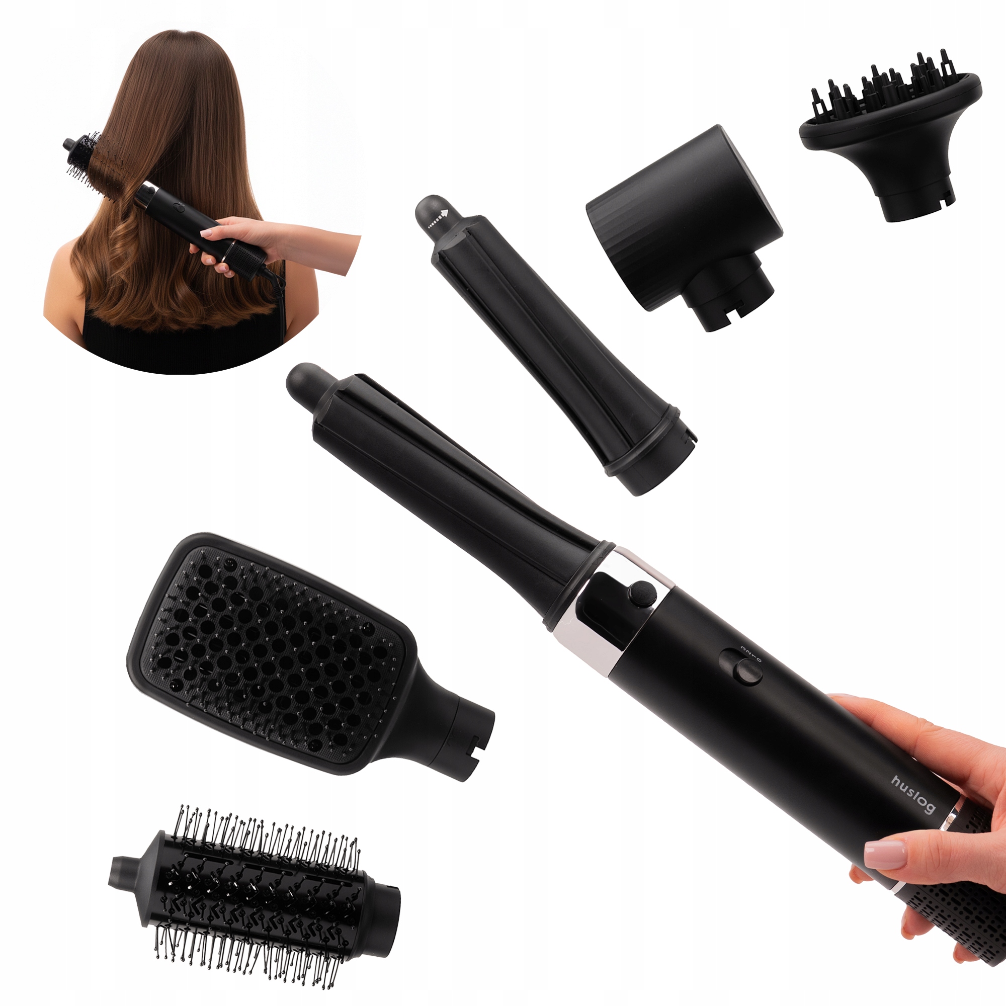 Multistyler sušička a kulma 6v1 1200W, kartáčová sušička Huslog