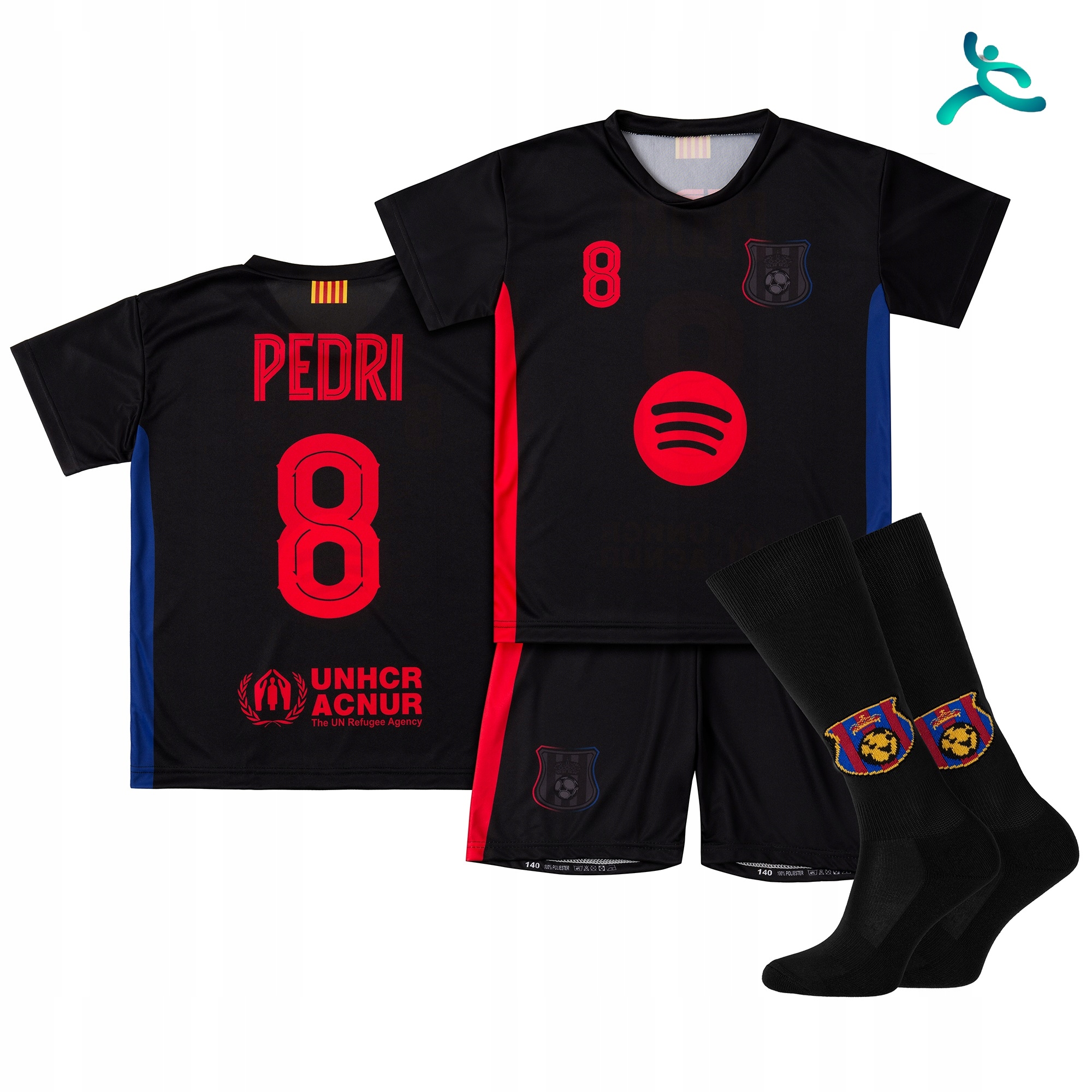Strój komplet piłkarski getry Pedri rozm. 170