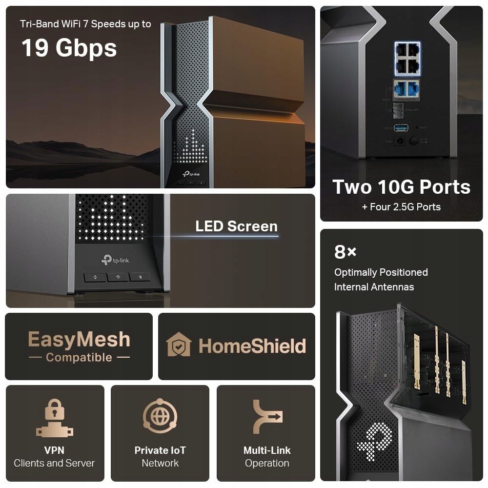 TP-LINK Archer BE800 Router Wi-Fi 7 Tri-Band 10 Gbps Ethernet 4x2.5 Gbps — miniatura 7