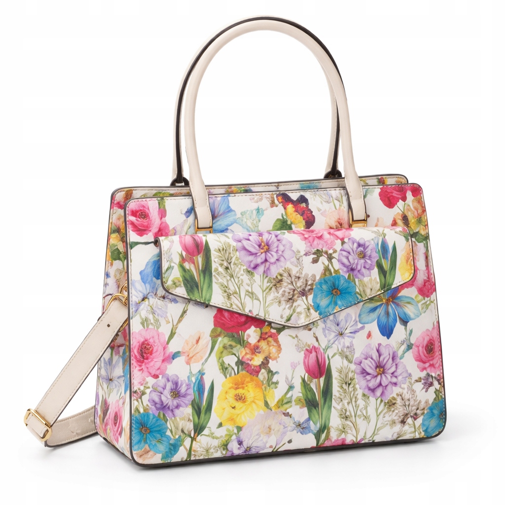 Dámská nákupní taška přes rameno s květinovým vzorem Eko Kůže Bílá