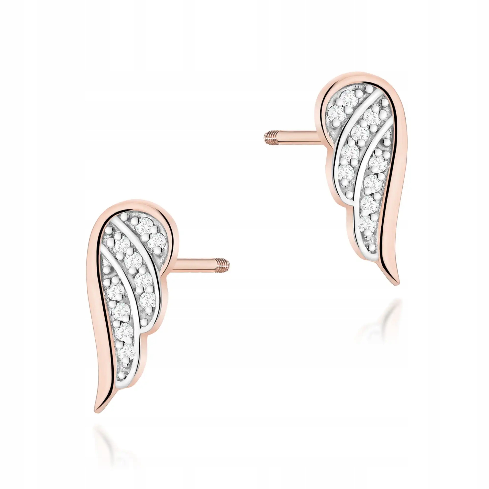 Dámské zlaté náušnice 585 s diamanty, růžové zlato, elegantní a efektní