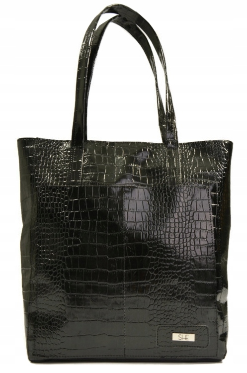 

Czarna torebka shopperka ekoskóra krokodyl She