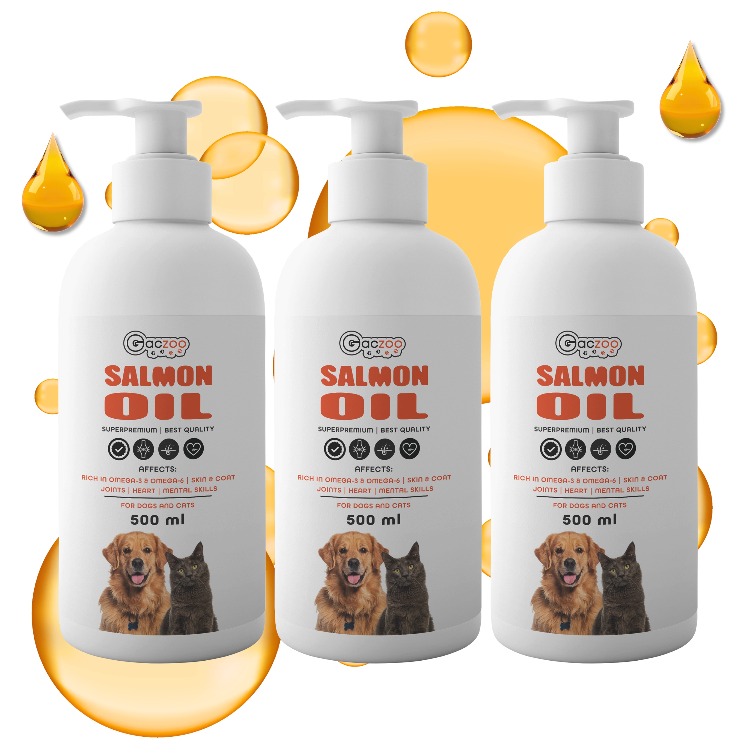 Levně Lososový olej 3 x 500 ml Gaczoo Salmon Oil doplněk stravy pro psy a kočky