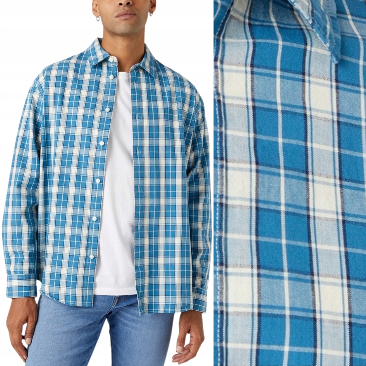 Wrangler Non Pocket Shirt Deep Water Volná Bavlněná Kostkovaná Košile M