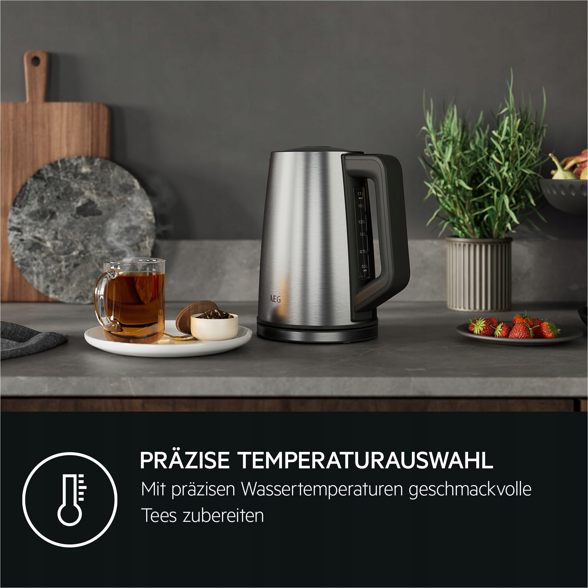AEG Czajnik Elektryczny 2400W, 5 Temp, 1.7L, Stal Nierdzewna — miniatura 8