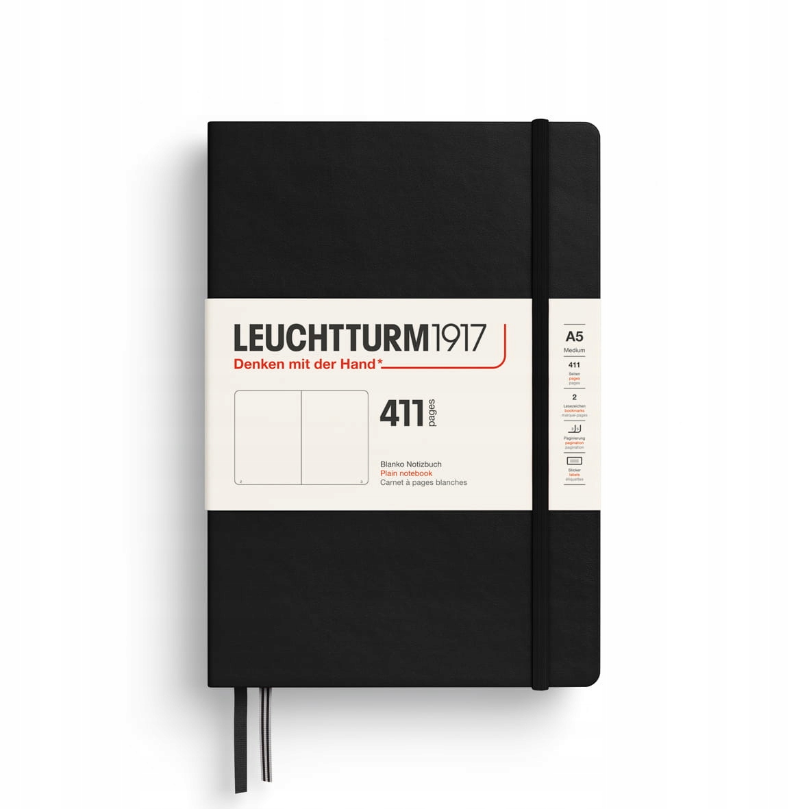 Notatnik Leuchtturm1917 A5, 411 stron, gładki, czarny