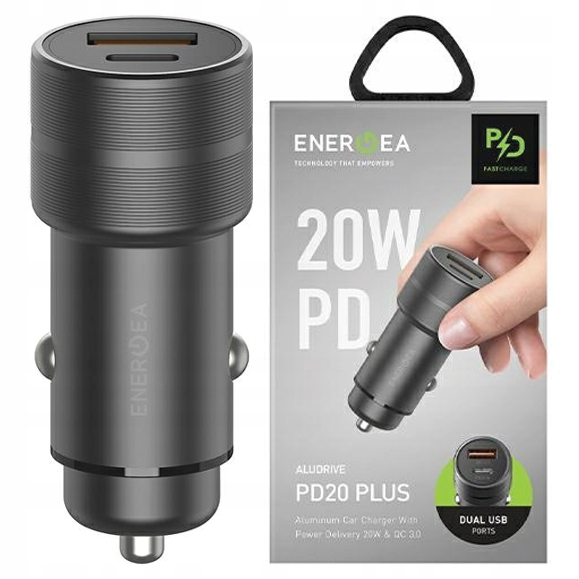 Energea nabíjení 1xUSB+1xUSB-C PD-QC3.0 38W šedá/gunmetal Alu Drive PD20+