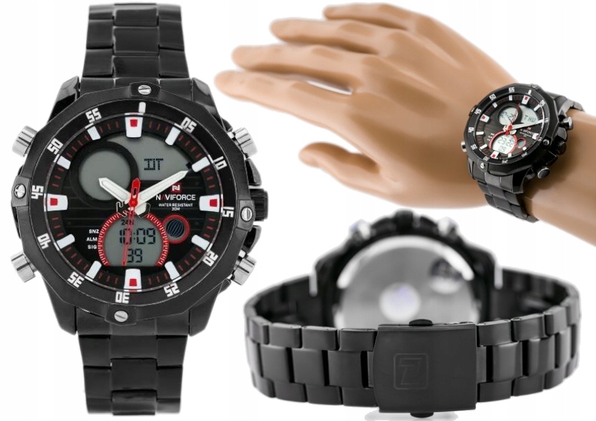 

Modny Czarny Zegarek Męski Na Bransolecie Stoper