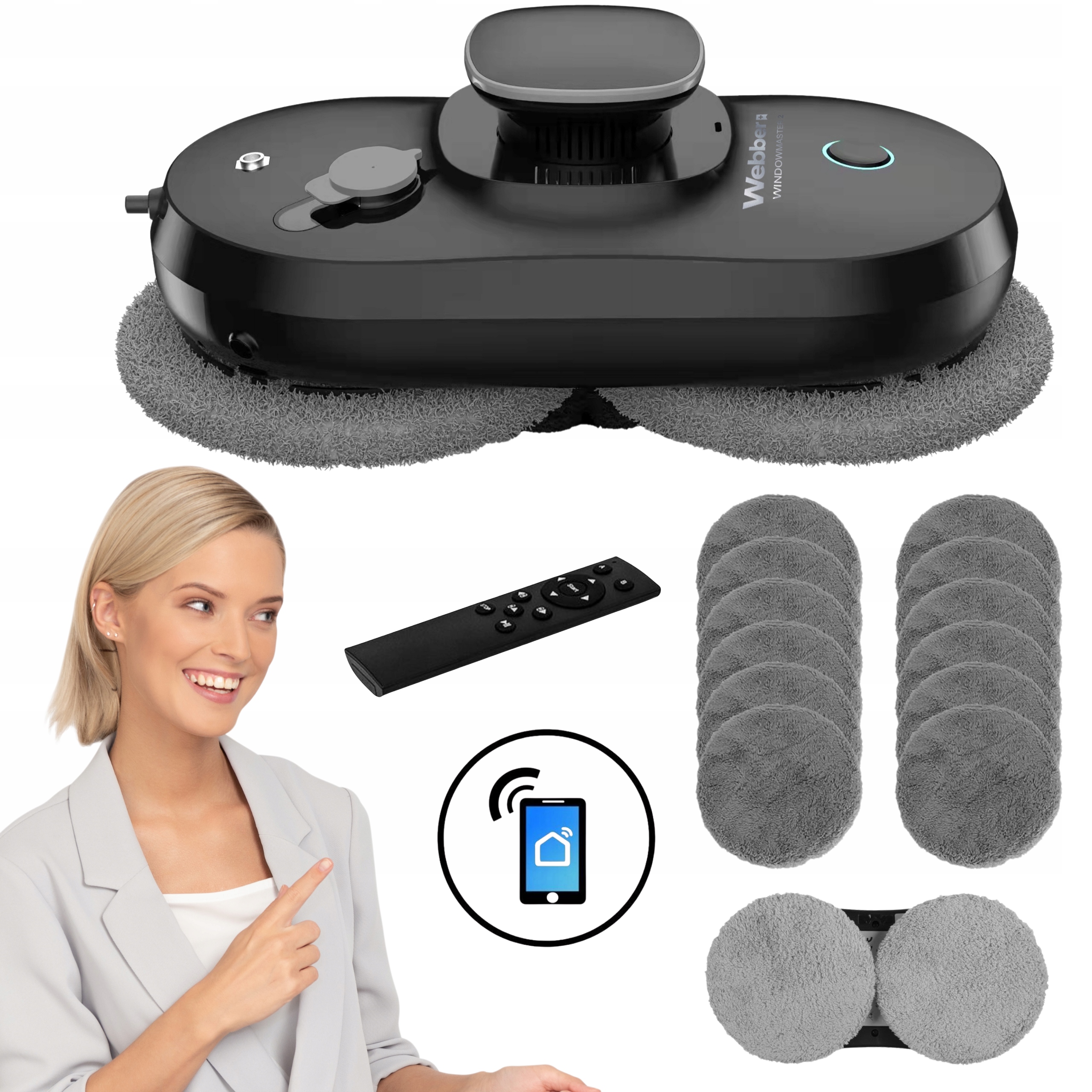 Robot Myčka Oken s aplikací a dálkovým ovládáním Inteligentní mytí 4 režimy