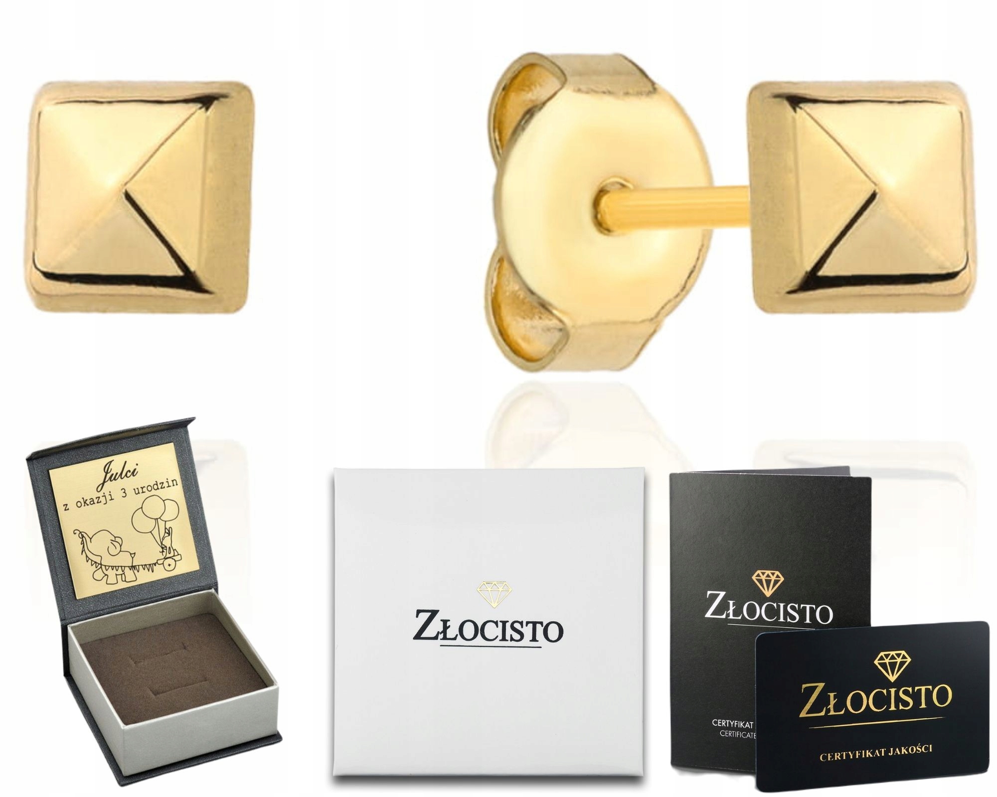 Náušnice Zlaté Čtverečky Cvočky Tyčinky 585 Gravírování