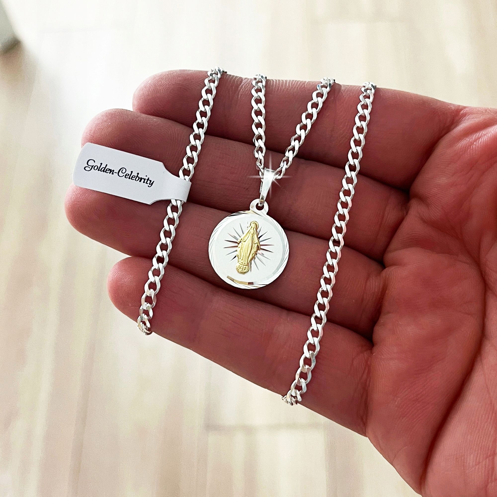 SREBRNY NASZYJNIK PANCERKA MEDALIK MATKA BOSKA + GRAWER NA KOMUNIĘ CHRZEST Stan opakowania oryginalne