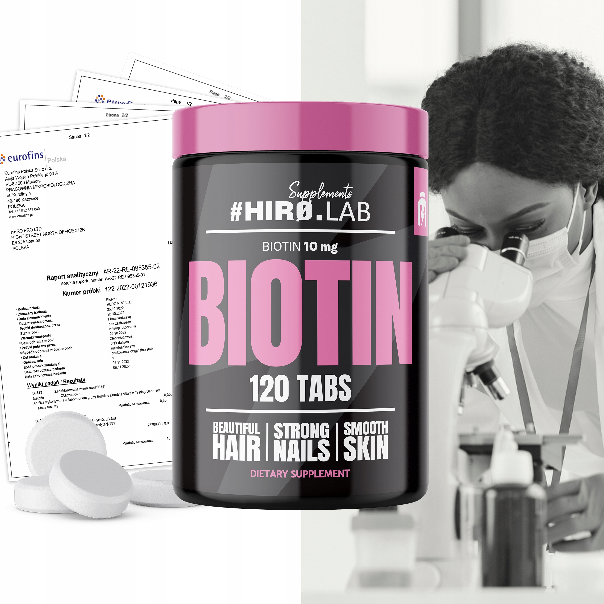 Hiro.Lab Biotin 120t BIOTYNA WŁOSY SKÓRA PAZNOKCIE Nazwa Biotin
