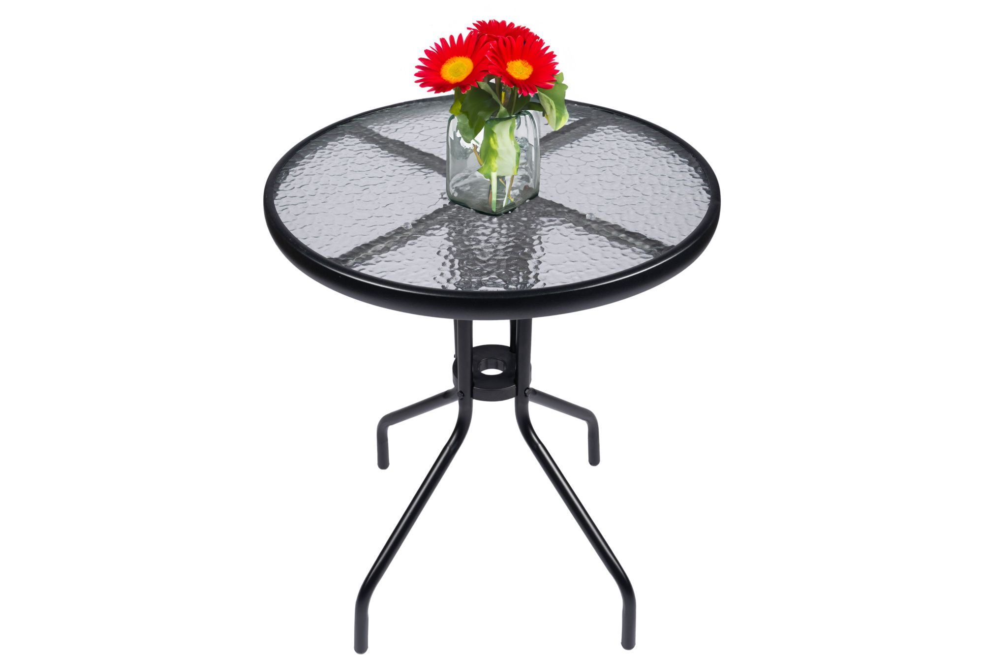 Skleněný konferenční stolek na balkon, terasa, terasa, kulatý, černý