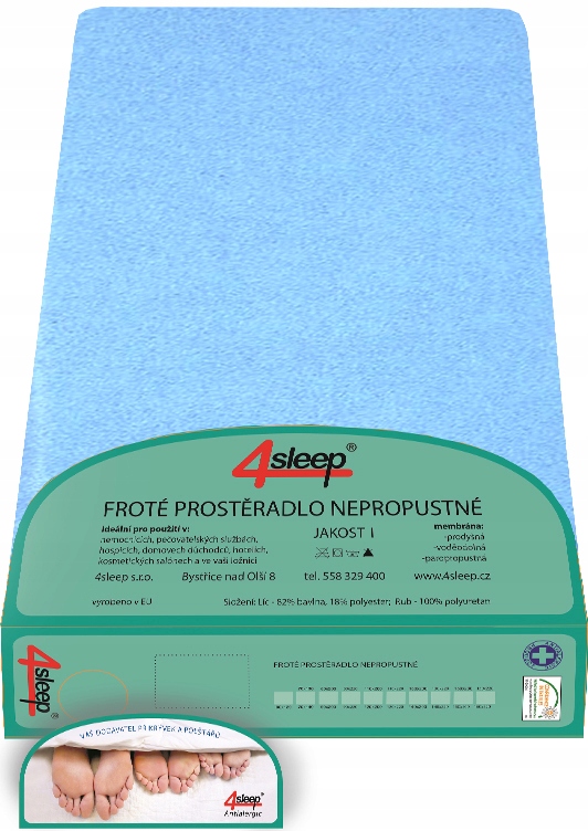 Nepropustné froté prostěradlo s gumičkou 180/200 Modré