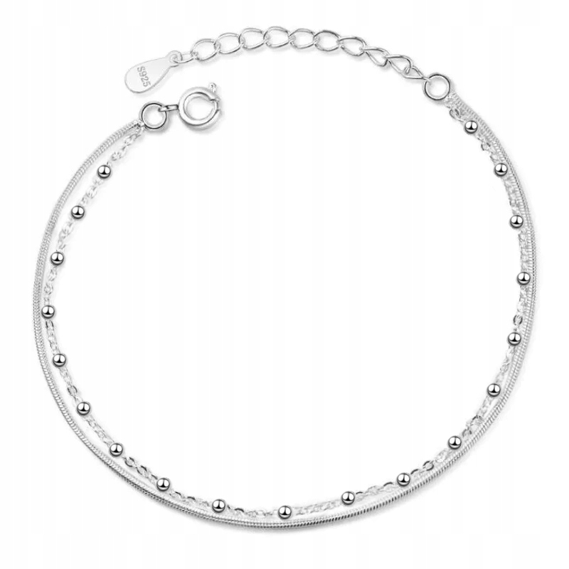 Bransoletka srebrna podwójna na nogę kostkę stopę kulki srebro próba 925