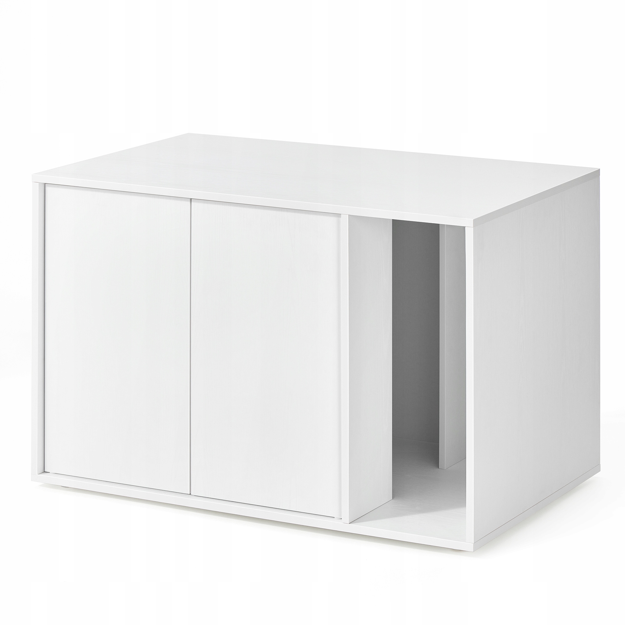 Levně Toaleta pro kočky domeček pro kočky, otevírací dveře, boční stolek, sněhově bílý