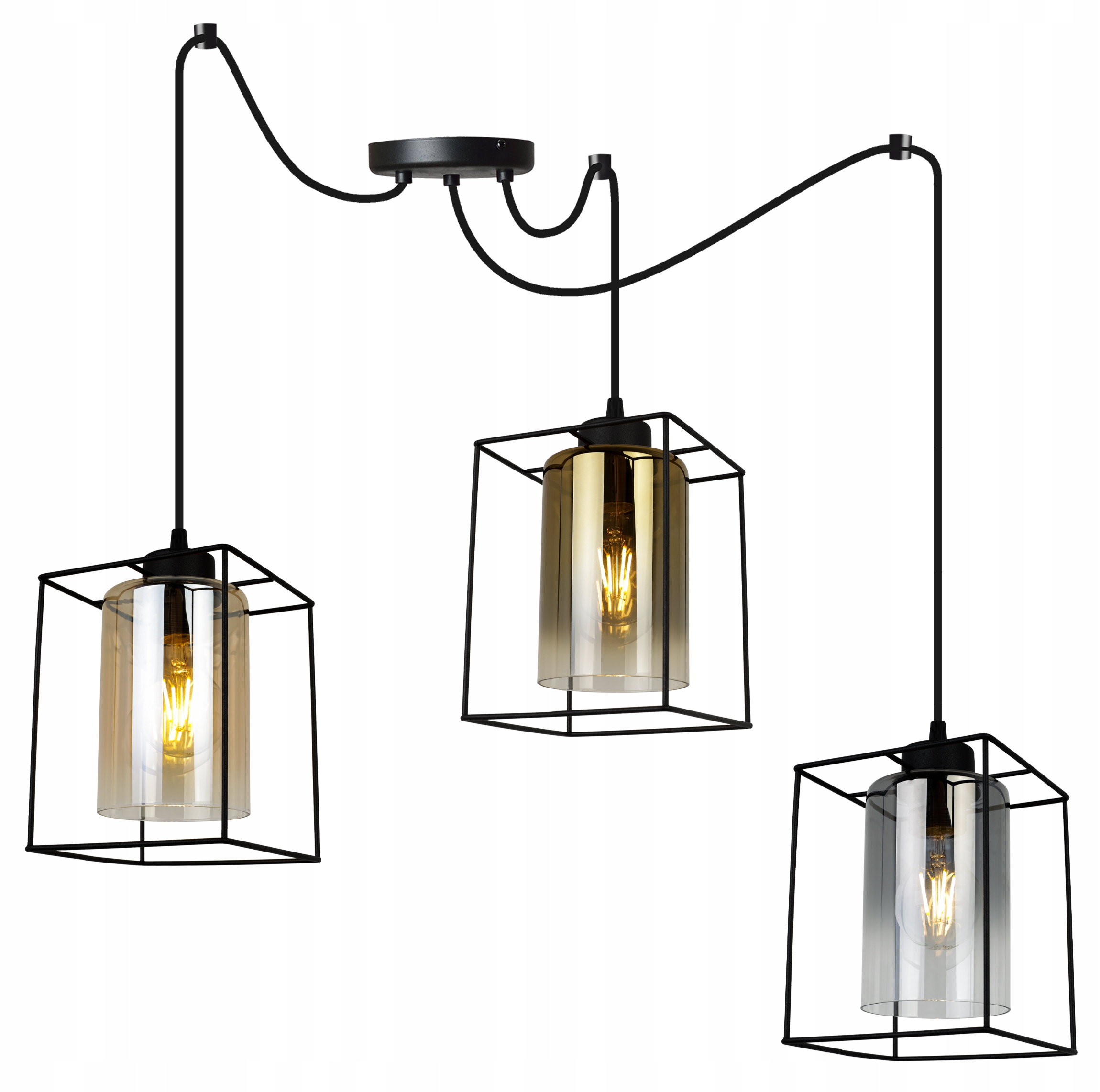 Závěsné Stropní Svítidlo Lustr Pavouk Trojitá Elegantní Skleněná Lampa