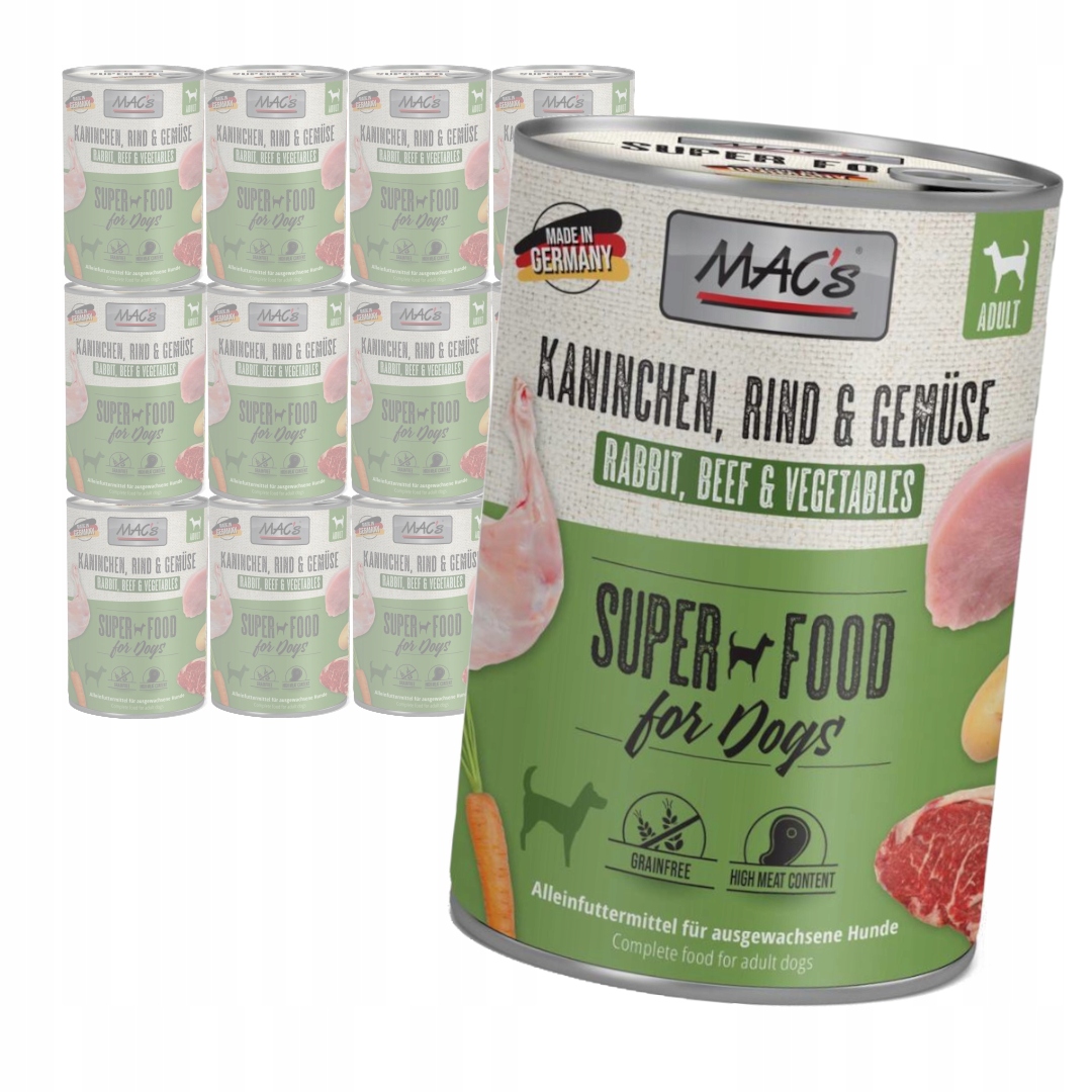 Levně MAC's Dog Bezobilné Vlhké Krmivo pro psy Králík Hovězí maso a zelenina 12x400g
