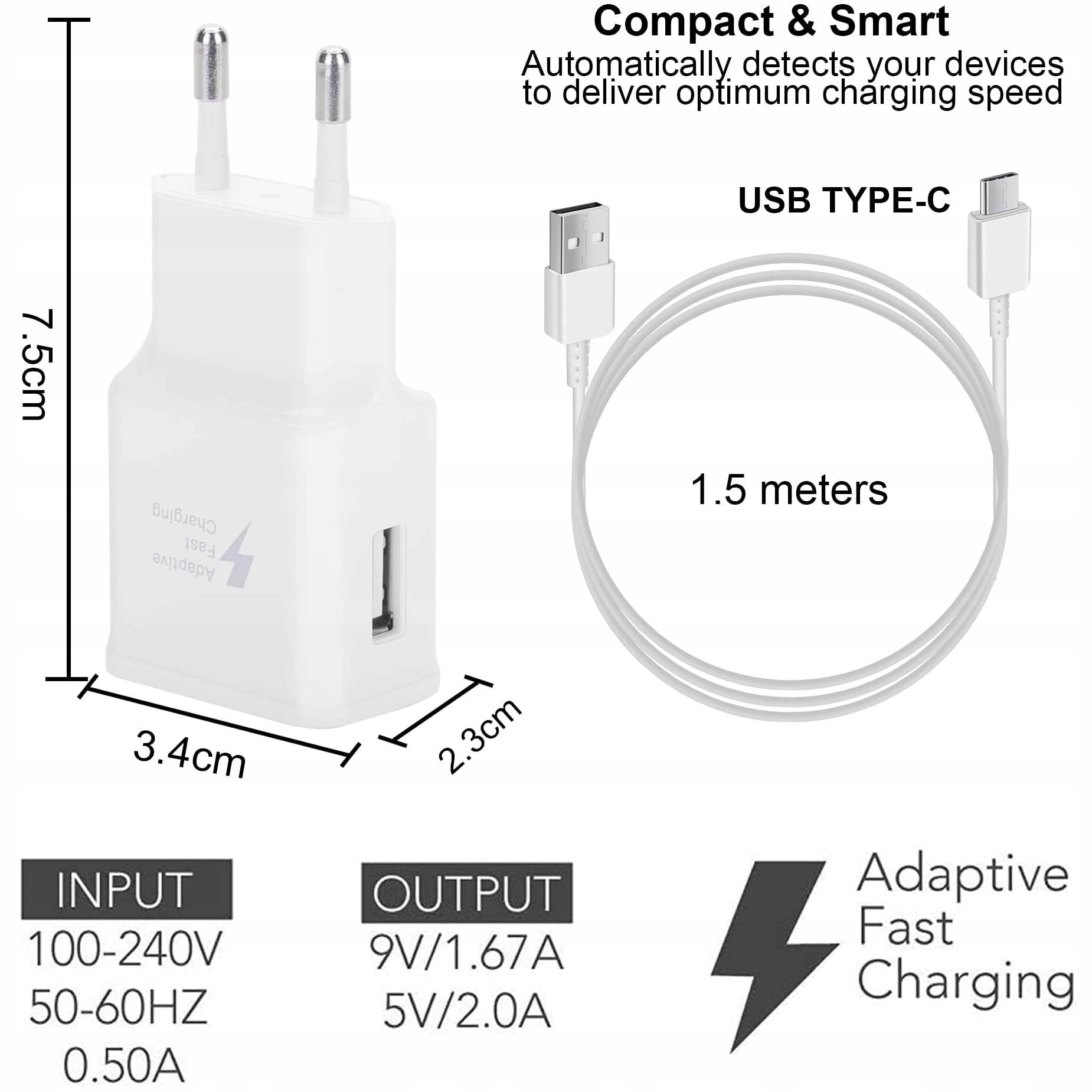 Samneer Ładowarka USB Szybkie Ładowanie Z Kablem USB C Do Androidów Galaxy — miniatura 4