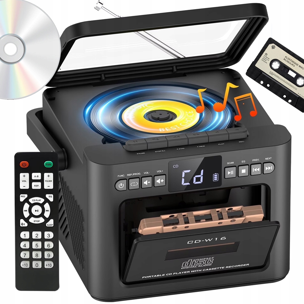 Přenosný Stolní Kazetový CD Přehrávač 2V1 Bluetooth Reproduktor Fm Rádio