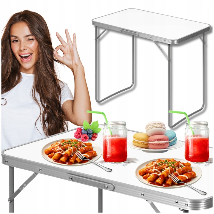 Stolik turystyczny stół kempingowy składany 70x50cm biały aluminiowy Marka ModernHome