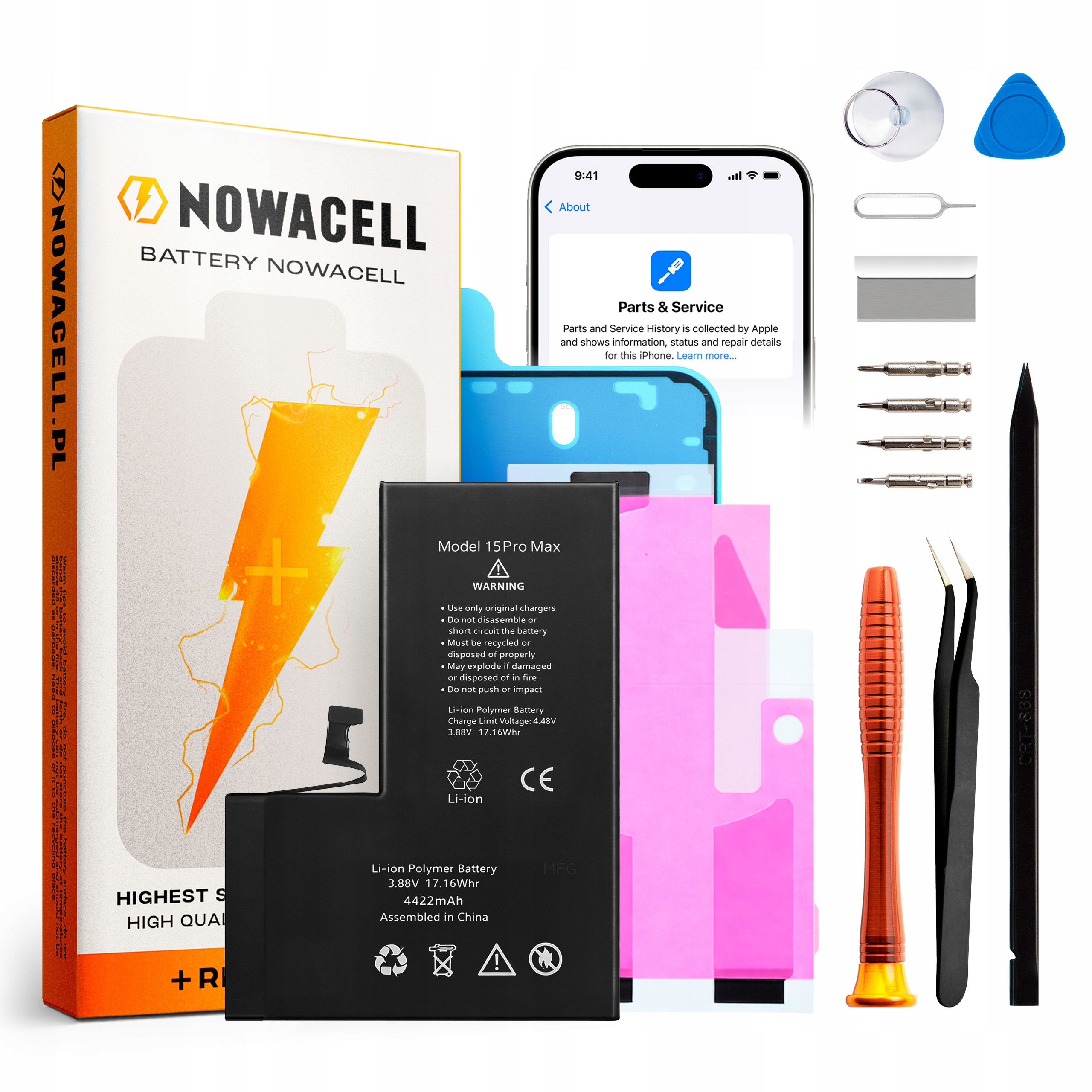 Zestaw Bateria do iPhone 15 Pro Max 4422 mAh Bez Komunikatu Oem Jakość Nowa