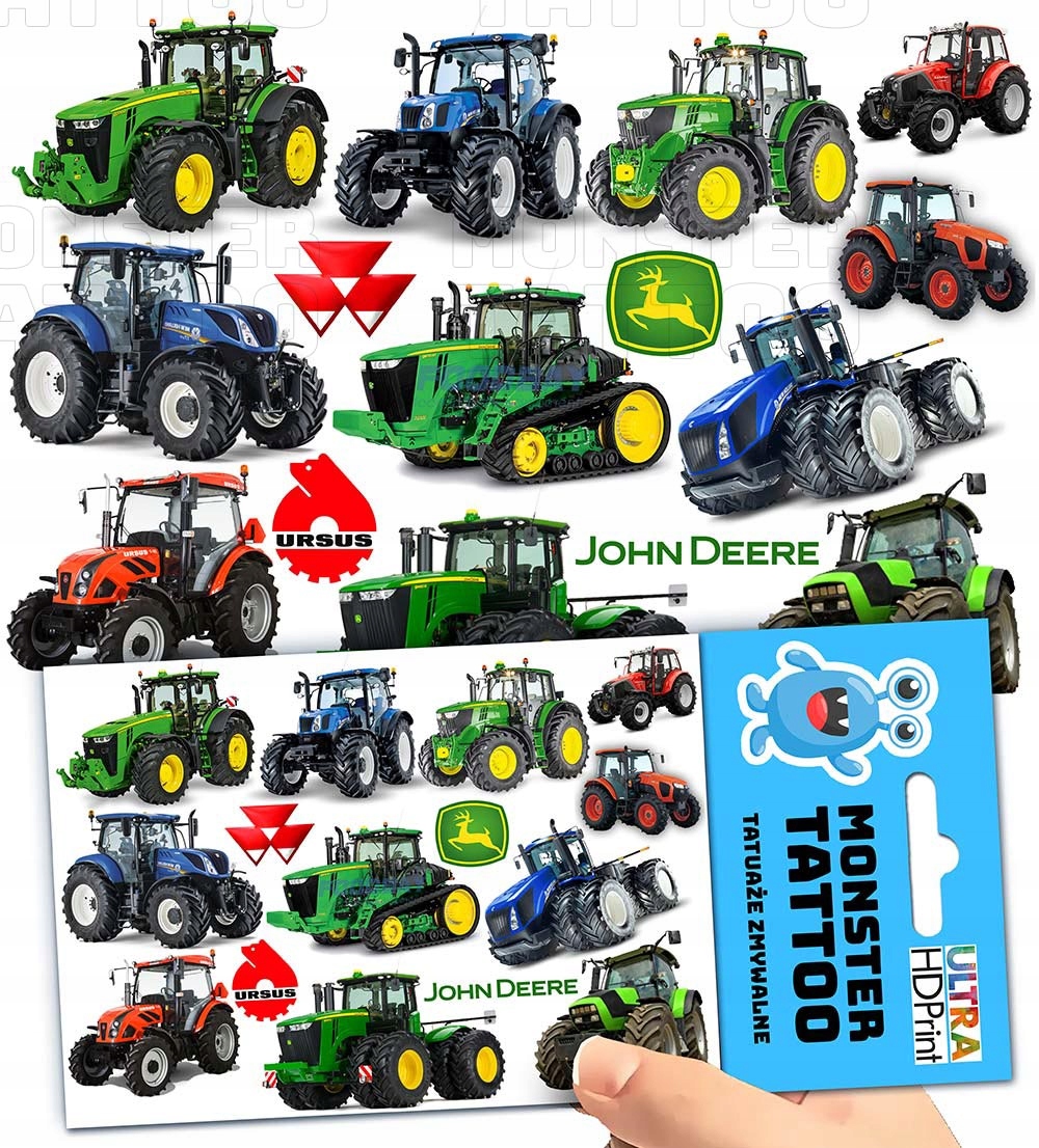 TATUAŻE ZMYWALNE TYMCZASOWE DLA DZIECI DZIECIĘCE TRAKTORY WZORY ORYGINALNE