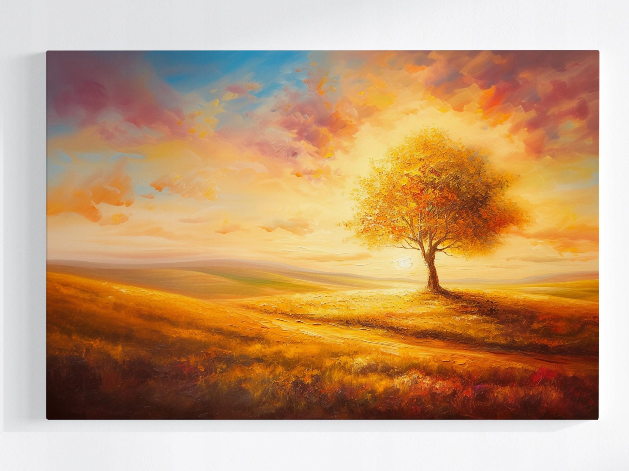 Obraz Na Plátně Canvas Zlatý Strom Západ Slunce Krajina Podzim 120x80