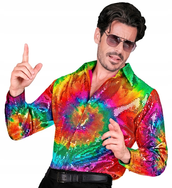 Pánská košile s flitry, duhový vířící kruh, L/XL