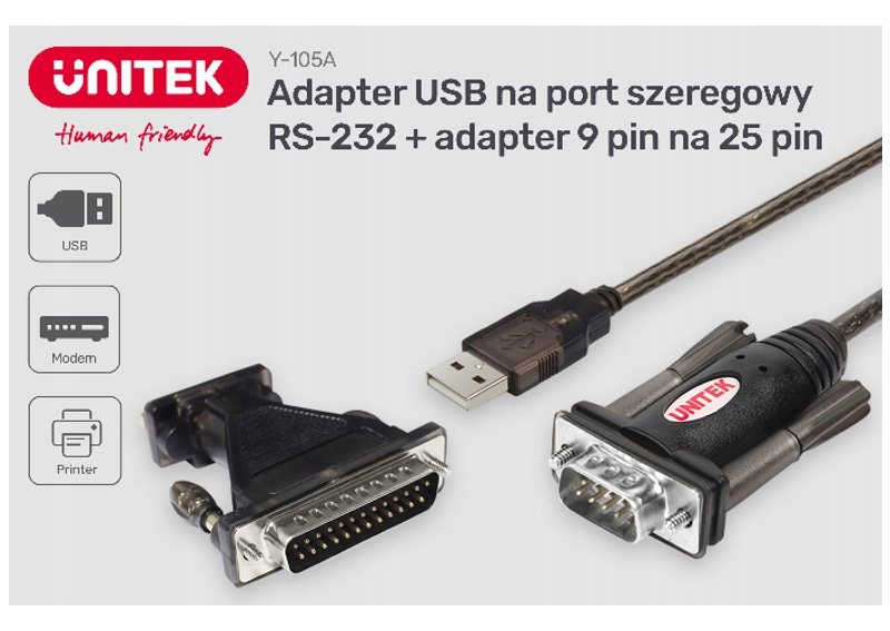 PRZEJŚCIÓWKA ADAPTER USB na RS232 UNITEK + DB25M Marka Unitek