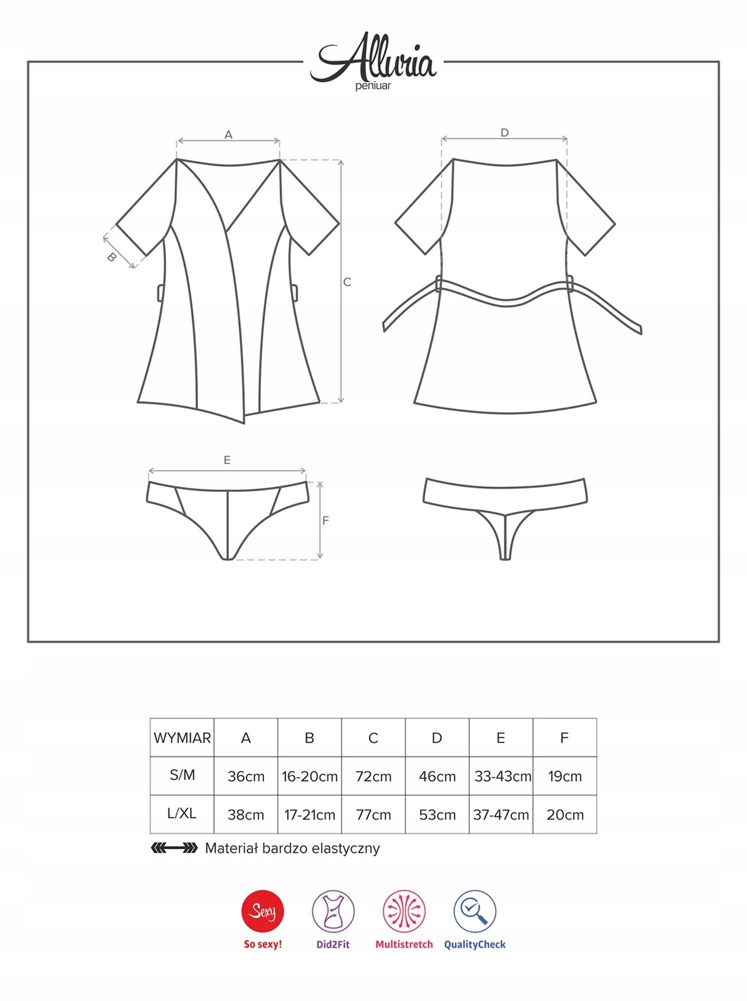 Prześwitujący peniuar stringi komplet alluria s/m Rozmiar S/M