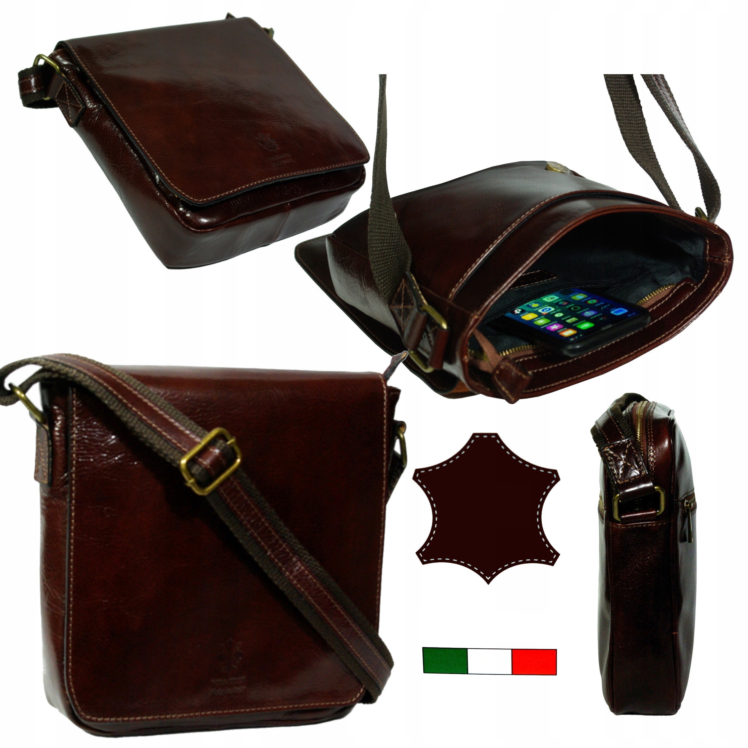 Pánská kožená taška italská hnědá přes rameno kabelka přes rameno vintage malá