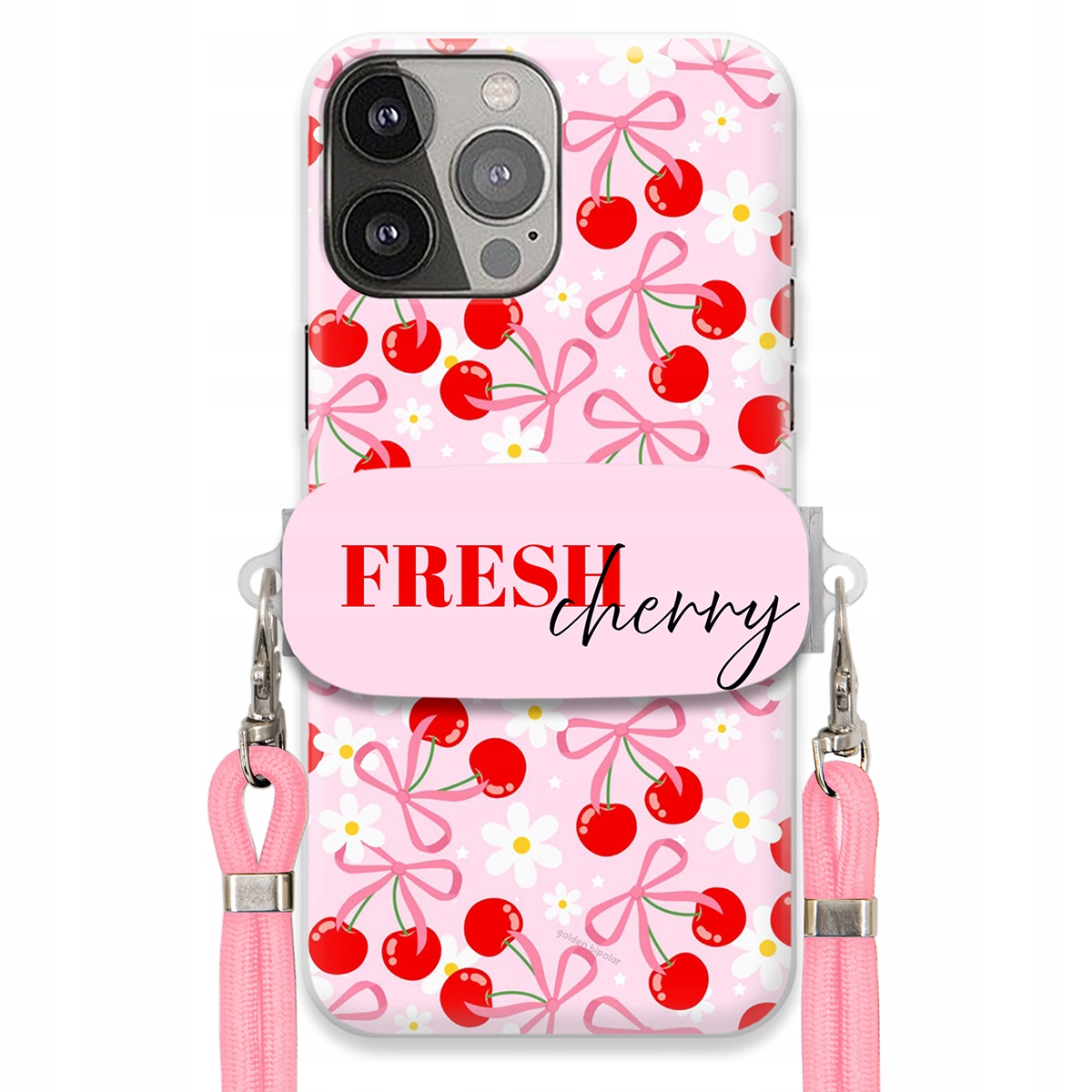 Puzdro pre iPHONE 13 Pro Max Case Držiak šnúrok Ružový Fresh Cherry Kokardy