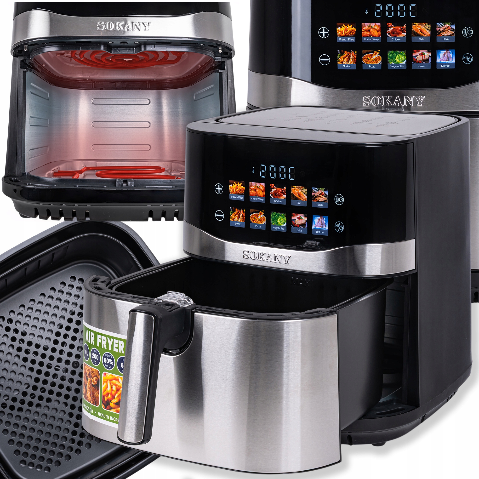 Frytkownica Beztłuszczowa Piekarnik Air Frayer 2200W Duża 10L 10 Programów