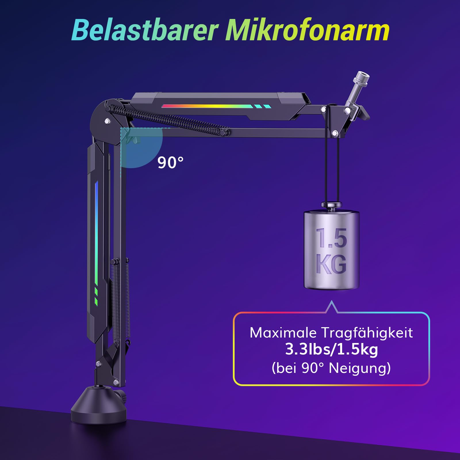 TONOR Gaming Mikrofon Ramię RGB Regulacja Jasności Dotykowa Aplikacja — miniatura 4