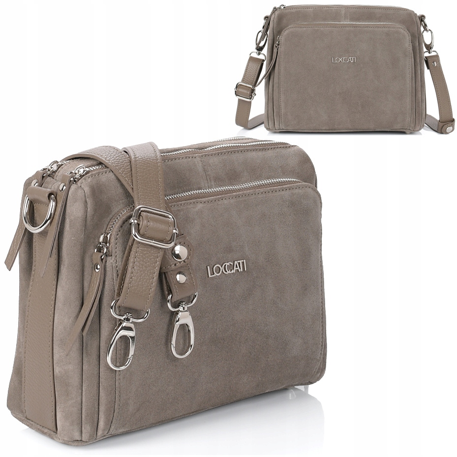 Zamszowa torebka damska taupe z naturalnego zamszu średnia przez ramię