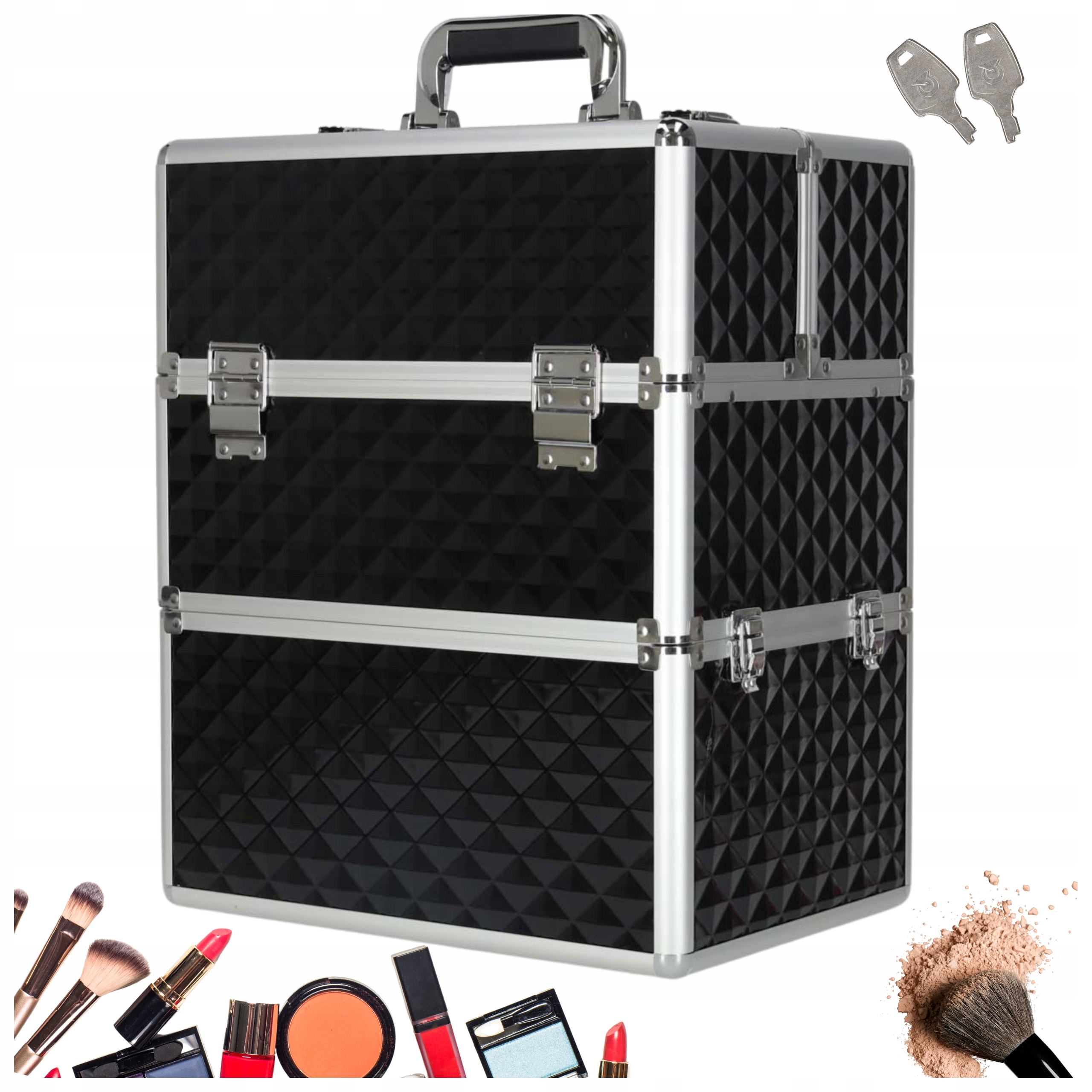 Kuferek Na Kosmetyki XL Czarny Walizka Organizer Na Lakiery Lampę Akcesoria