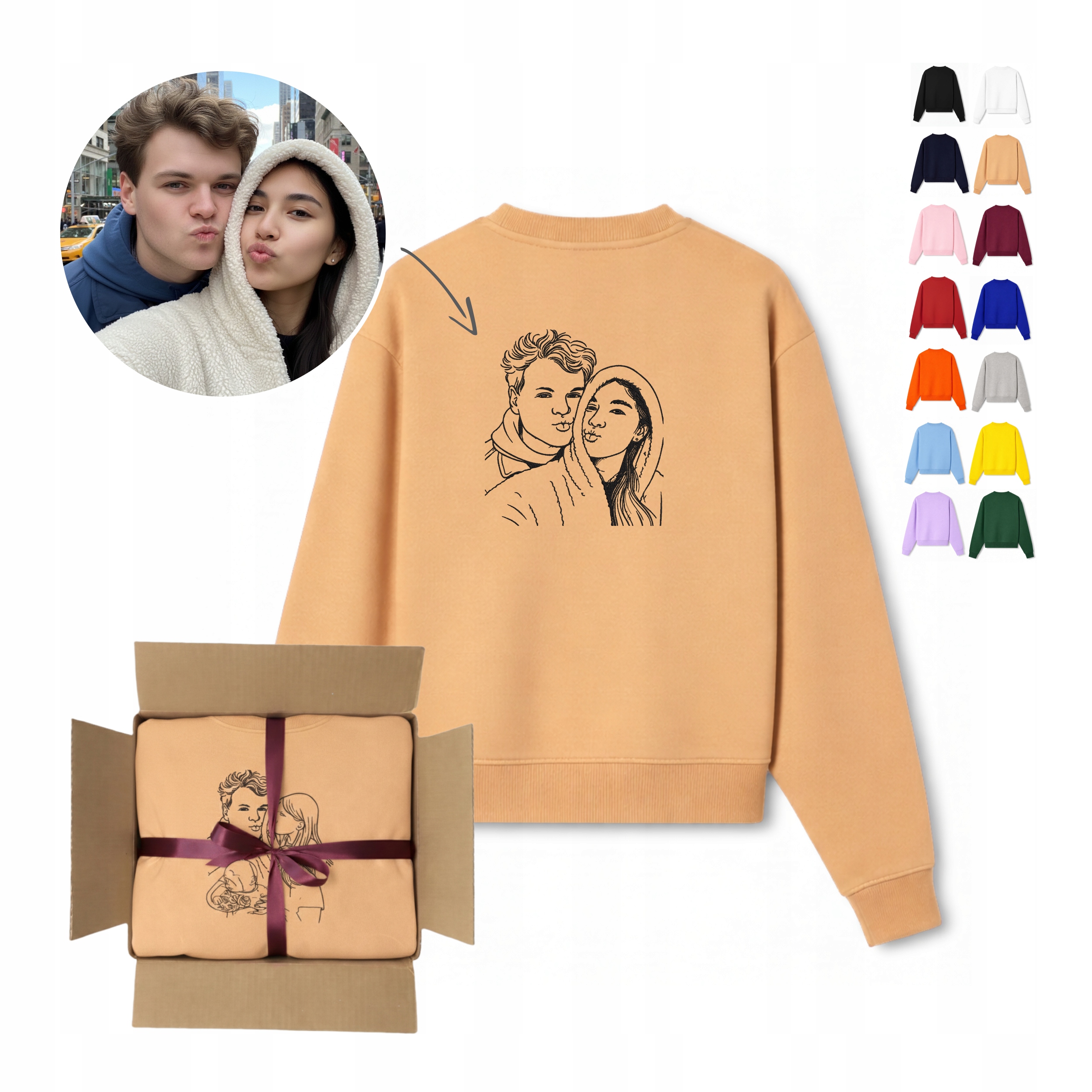 Mikina s Výšivkou (ne s potiskem) Obrysů vlastní fotografie Dárek Pánská S-2XL