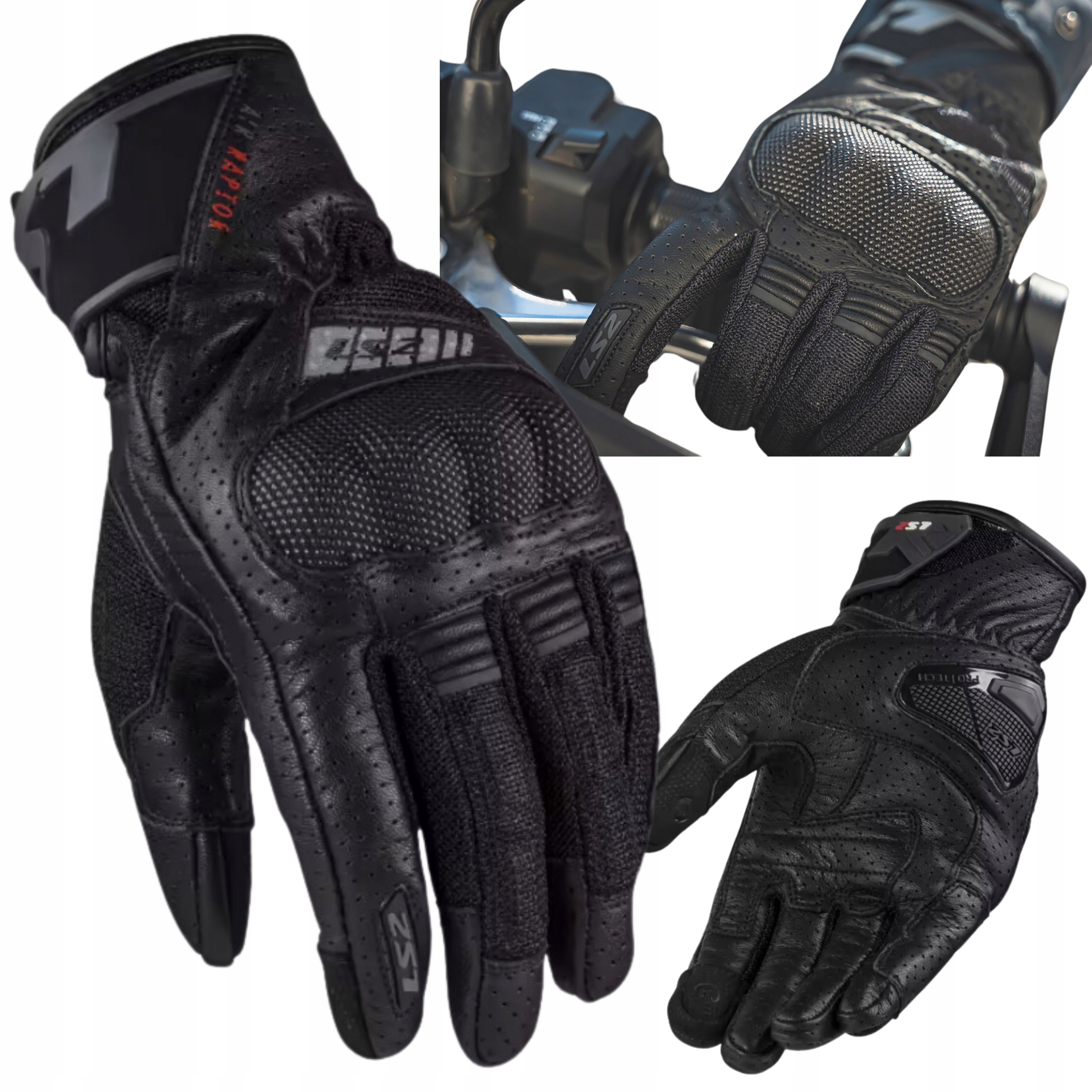 Motocyklové rukavice LS2 Leto Kožené LS2 Air Raptor Man Black S