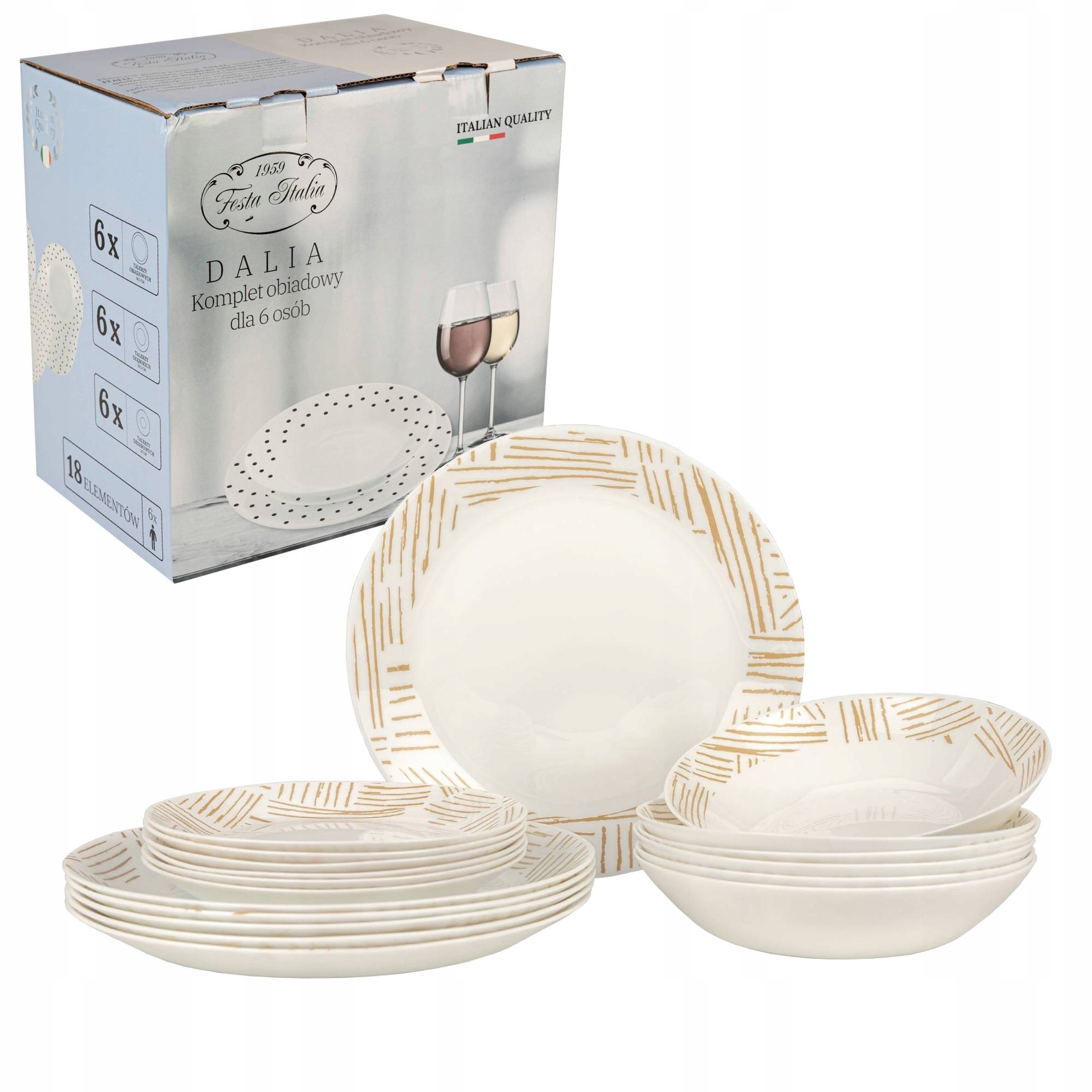 KOMPLET TALERZY SERWIS OBIADOWY 18EL 6 OSÓB DALIA WZÓR